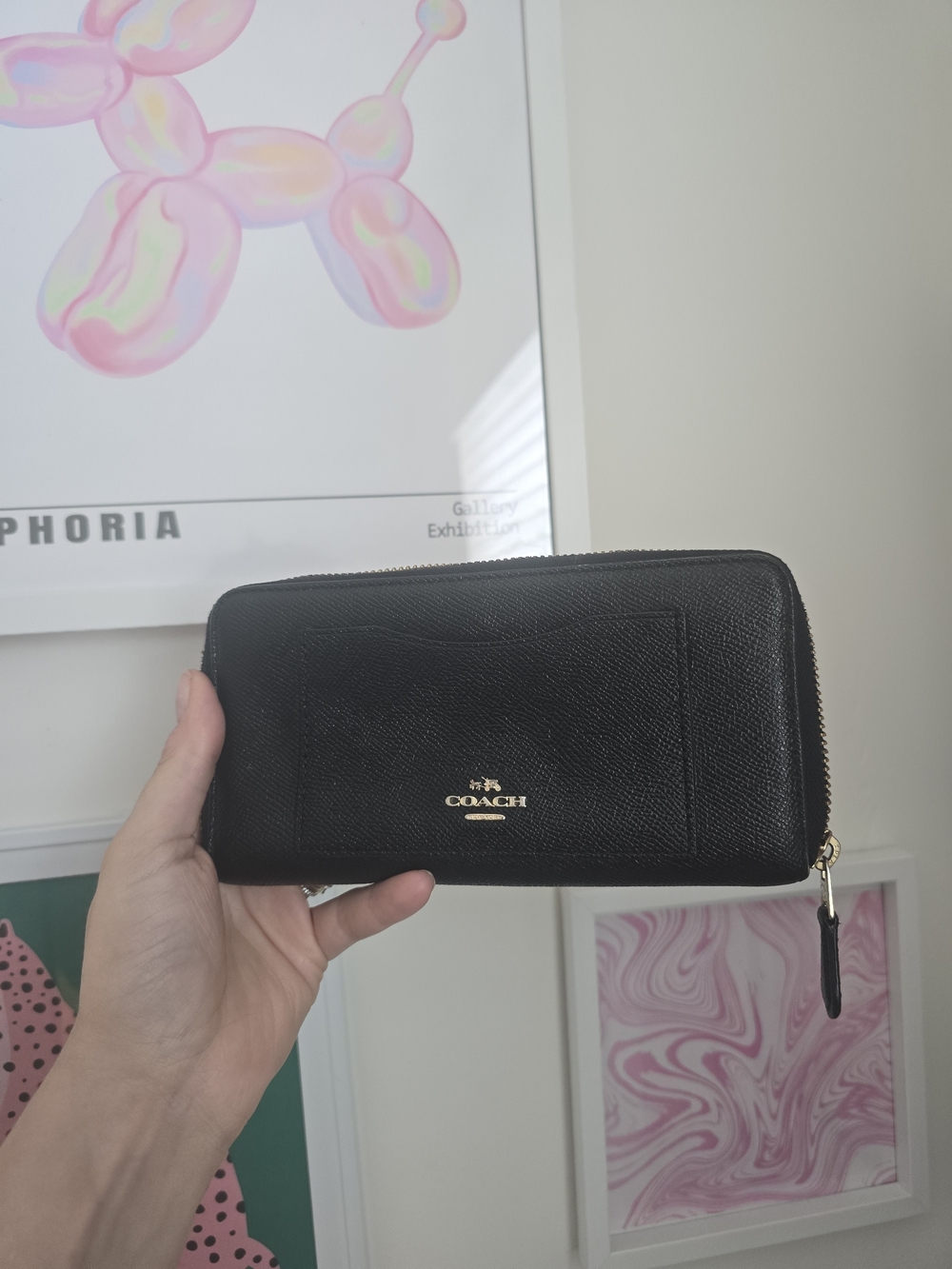 Coach Black Pebbled Leathet Zip Wallet